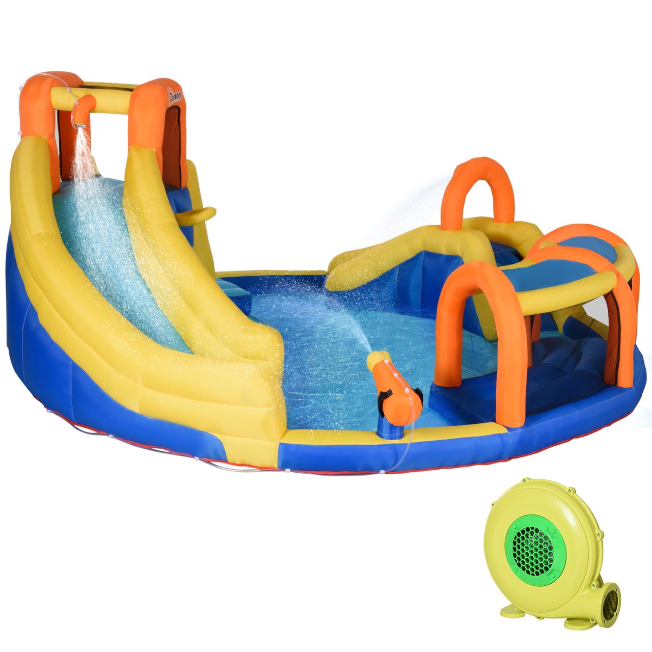 Outsunny Aufblasbare Hüpfburg 5 in 1 Wasserpark mit Gebläse, Tasche, Flicken