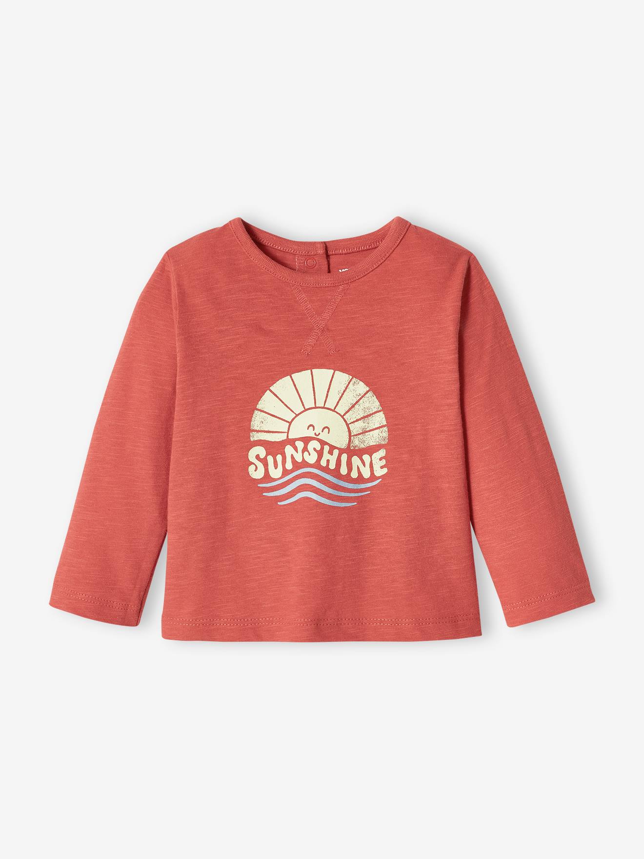 T-shirt manches longues bébé en jersey flammé tomette