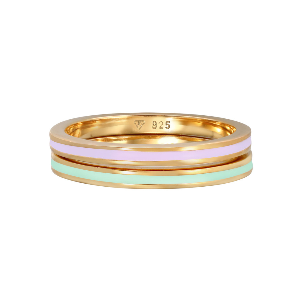 Elli Elli Bague Ensemble de bagues pour femmes - Noir de base avec émail en argent ste Bague