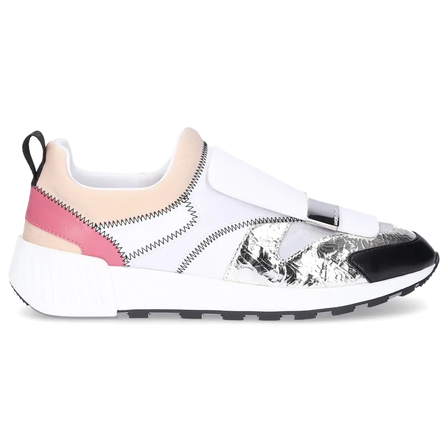 Sergio Rossi - Slip Ons SR1 RUNNING Kalbsleder Crinkled Logo altrosa beige silber weiß - weiß