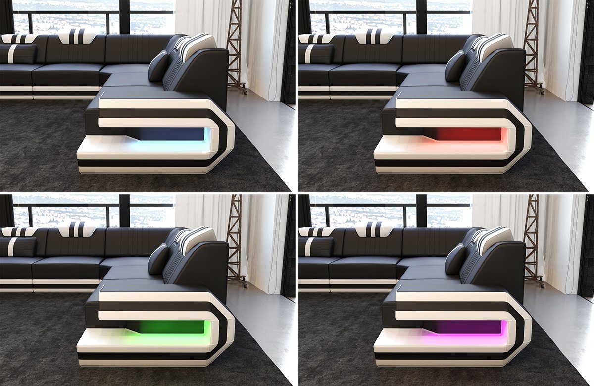 Sofa Dreams Ecksofa Ledercouch Sofa Leder Ragusa L Form Ledersofa, Couch, mit LED, Designersofa
