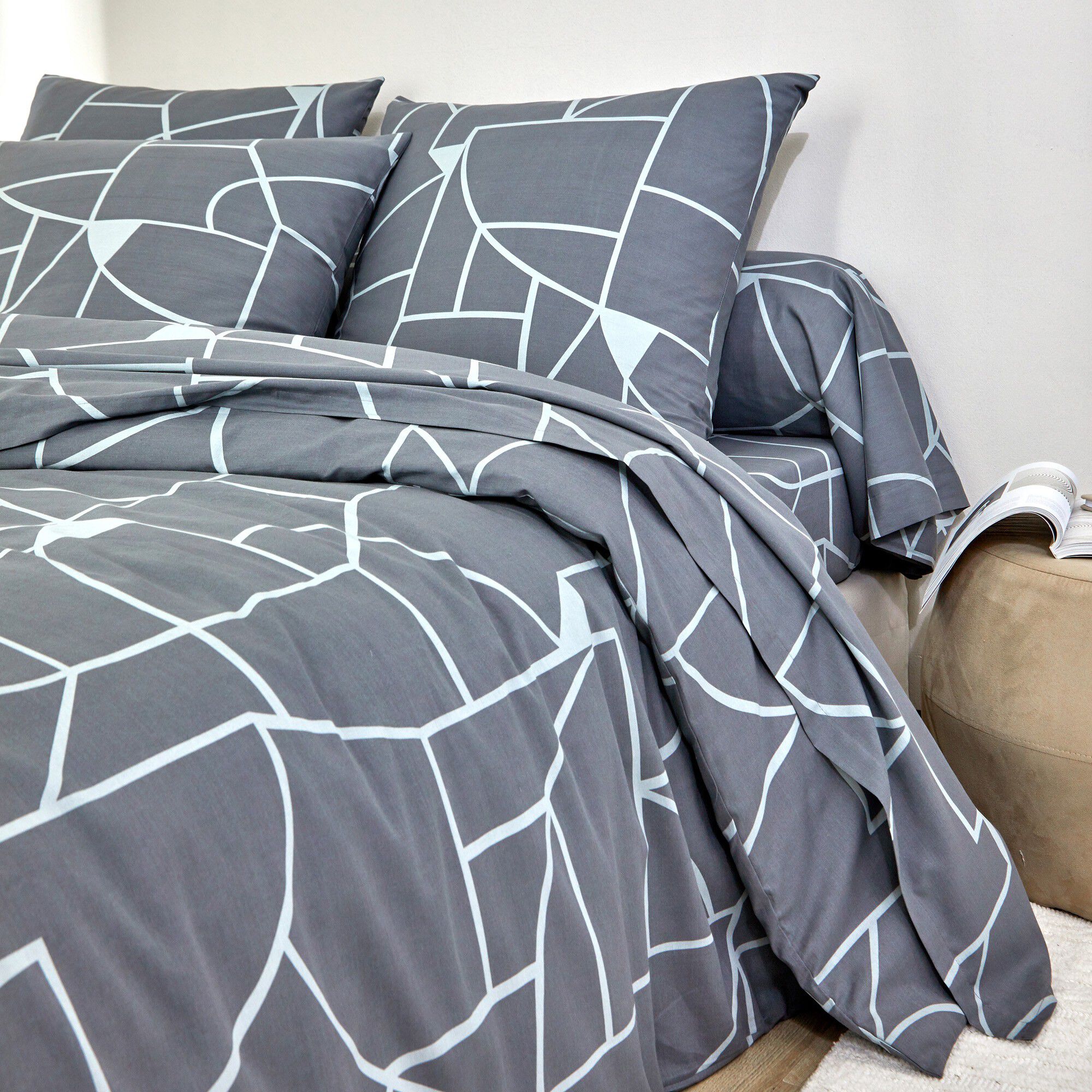 Linge de lit Geoffroy en coton à motifs graphiques