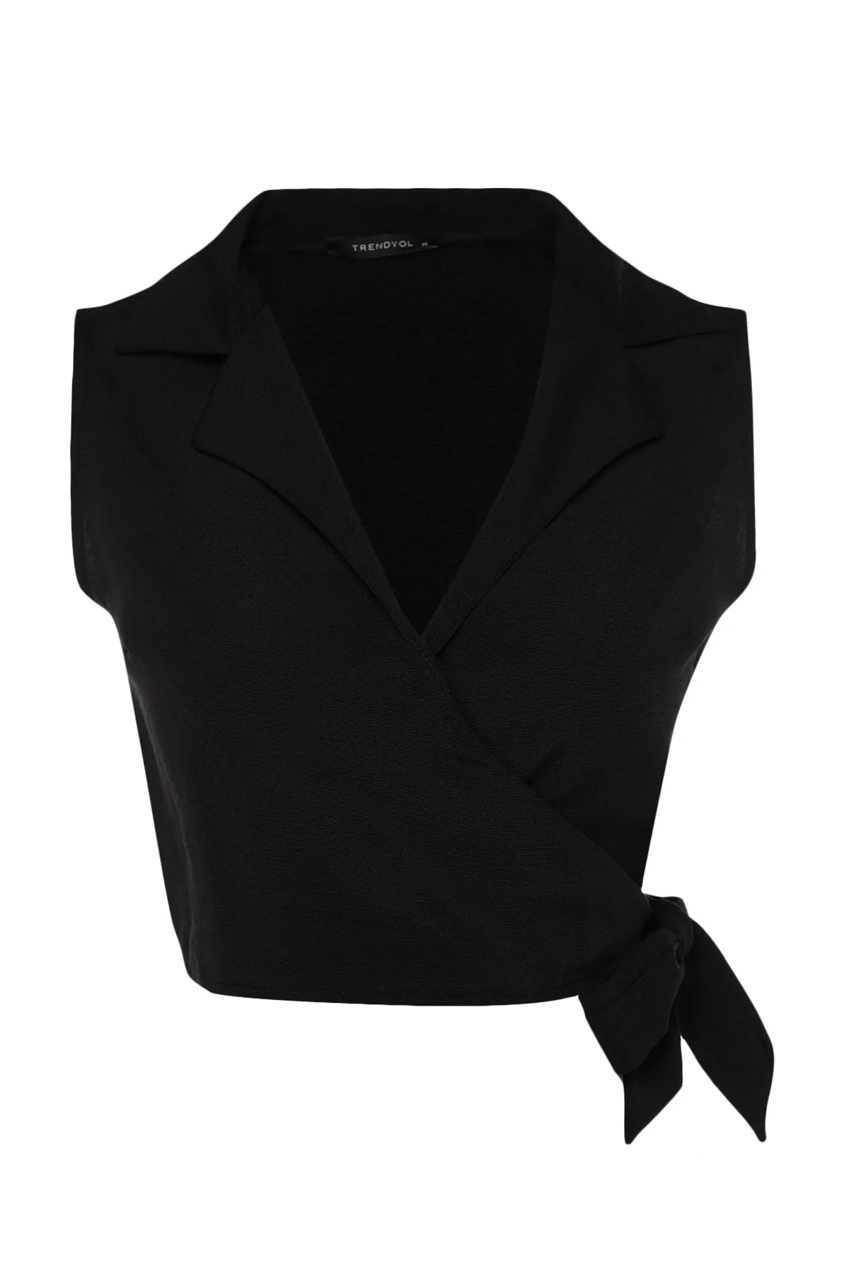 Trendyol Collection  Schwarze, gebundene Bluse in gewebter Leinenoptik TWOSS23BZ00550