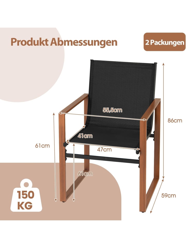 COSTWAY 2er Set Gartenstühle in Schwarz günstig kaufen onesize