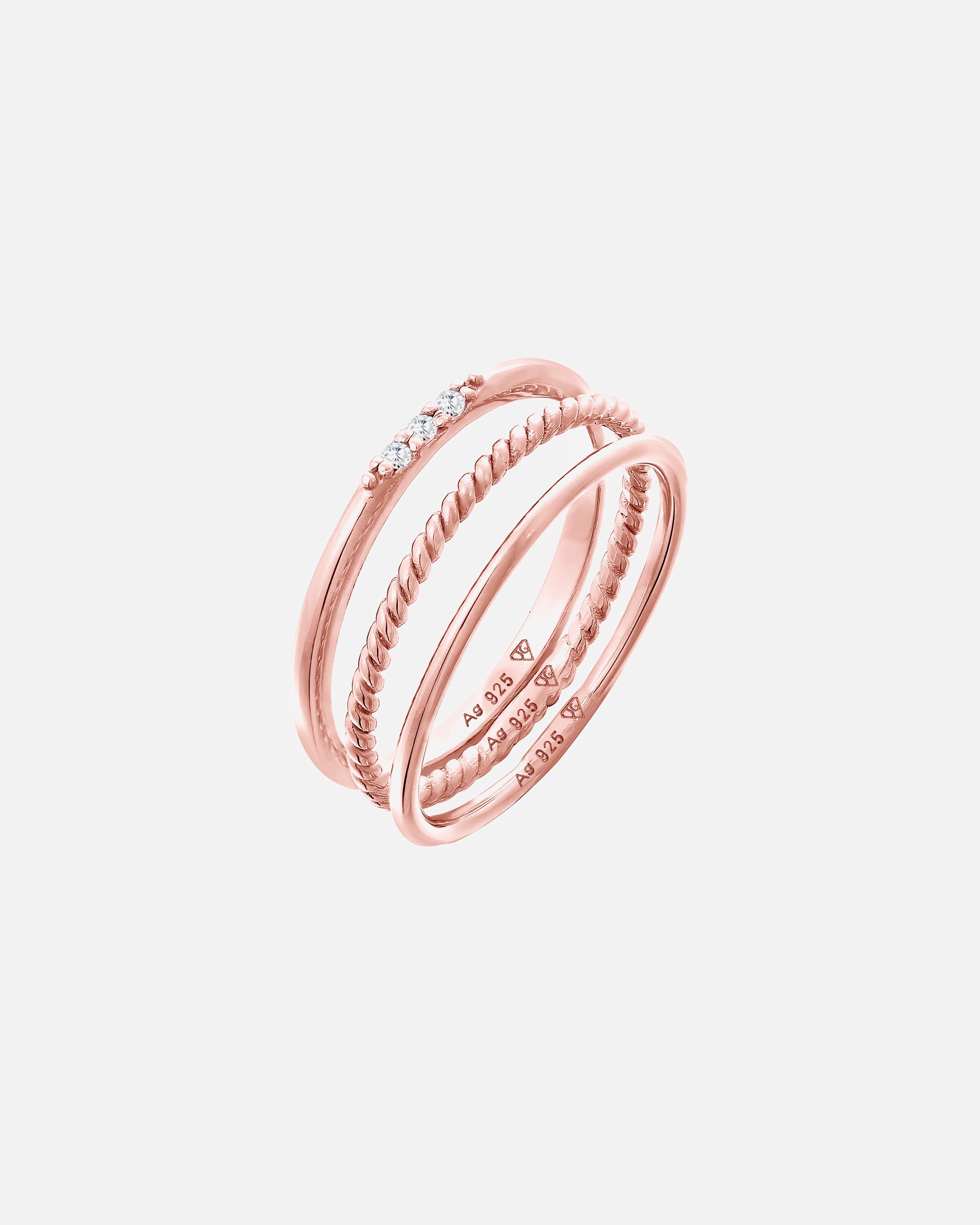 Ensemble de bijoux empilables basiques Elli pour femme, 3 pièces, avec cristaux de zircone cubique en argent sterling 925