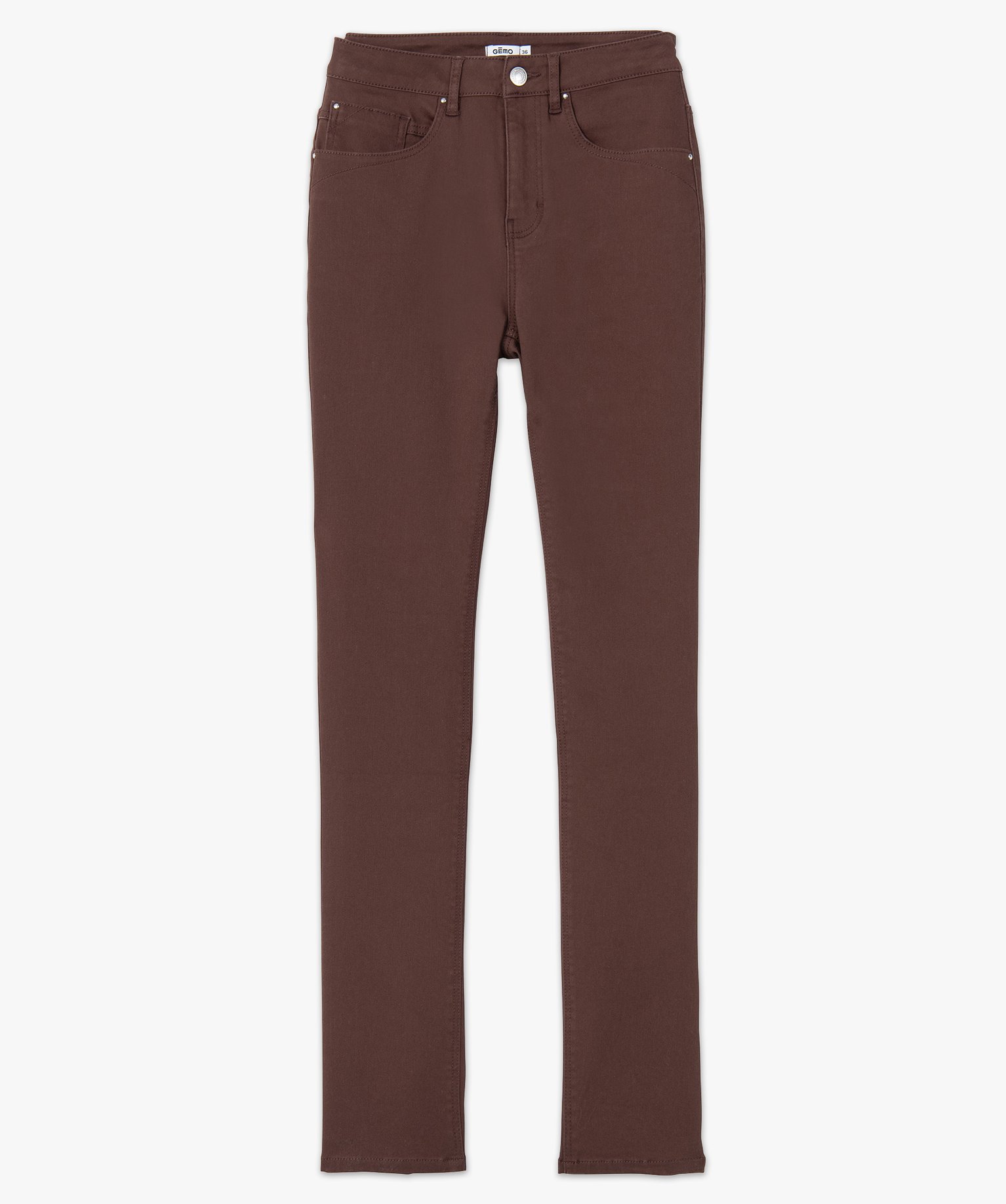 Pantalon femme en coton stretch coupe Regular marron | GEMO