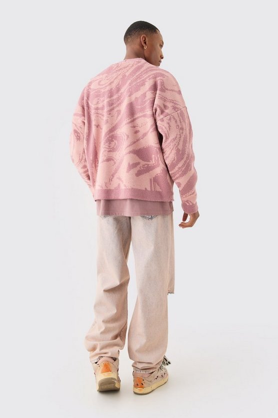 Kastiger Oversize Jacquard-Cardigan mit abstraktem Print