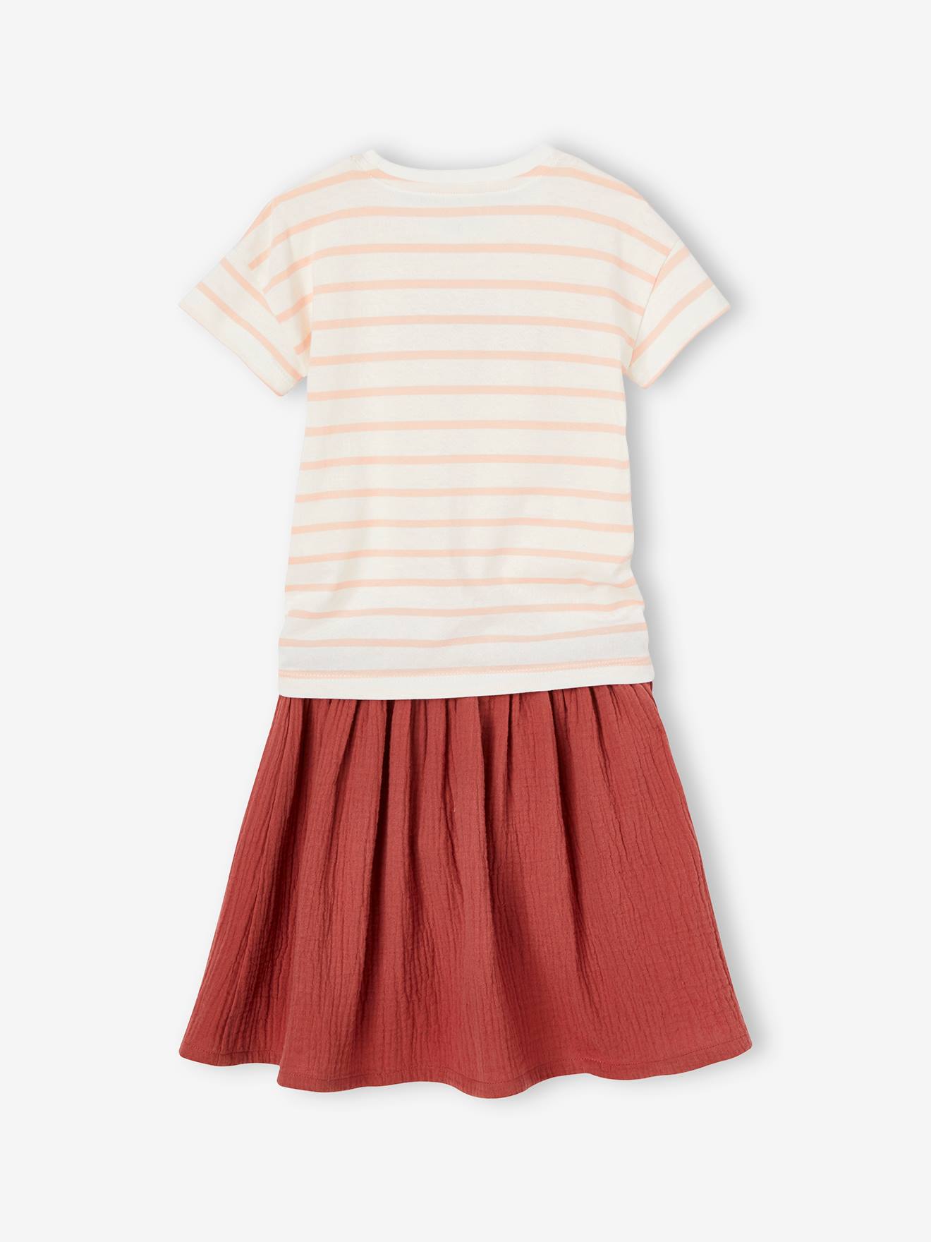 Ensemble tee-shirt et jupe en gaze de coton fille terracotta