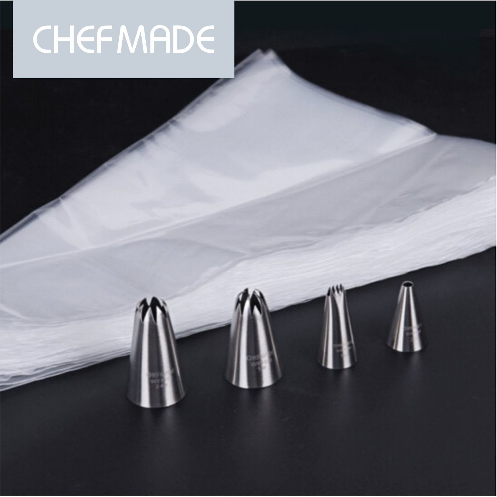 Chefmade Spritzbeutel Mehrwegspritzbeutel 54tlg Set zum Backen (CHEFMADE, 54tlg Spritztüllen und Spritzbeutel Set zum Backen, Modellierwerkzeug, Torten modellieren, Torten dekorieren, Mini Teigschaber, Backzubehör, Backhelfer, Backwerkzeug, Premium)