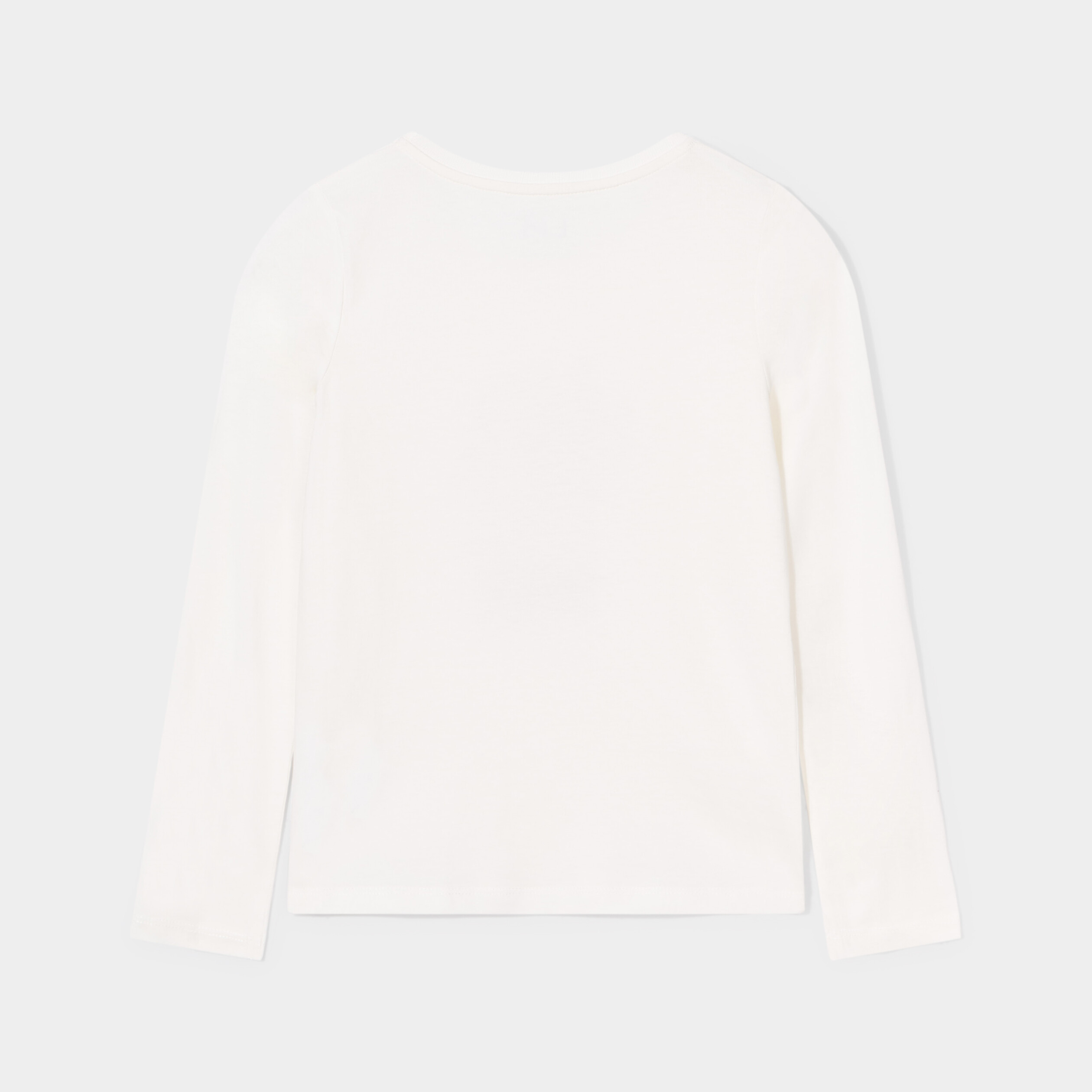 T-shirt col rond manches longues coton ivoire fille | La Halle