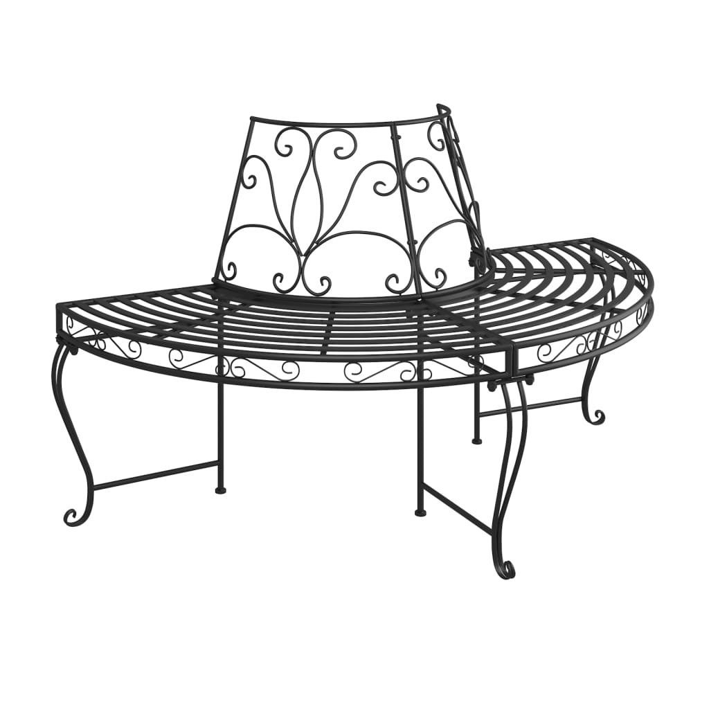 vidaXL Gartenbank Baumbank Halbrund Ø160 cm Schwarz Stahl (1-St)