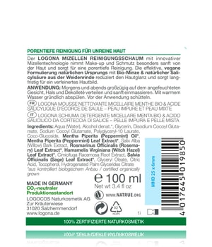 Logona Purify Mizellen Reinigungsschaum Bio-Minze & Salicylsäure aus Weidenrinde Reinigungsschaum-100 ml