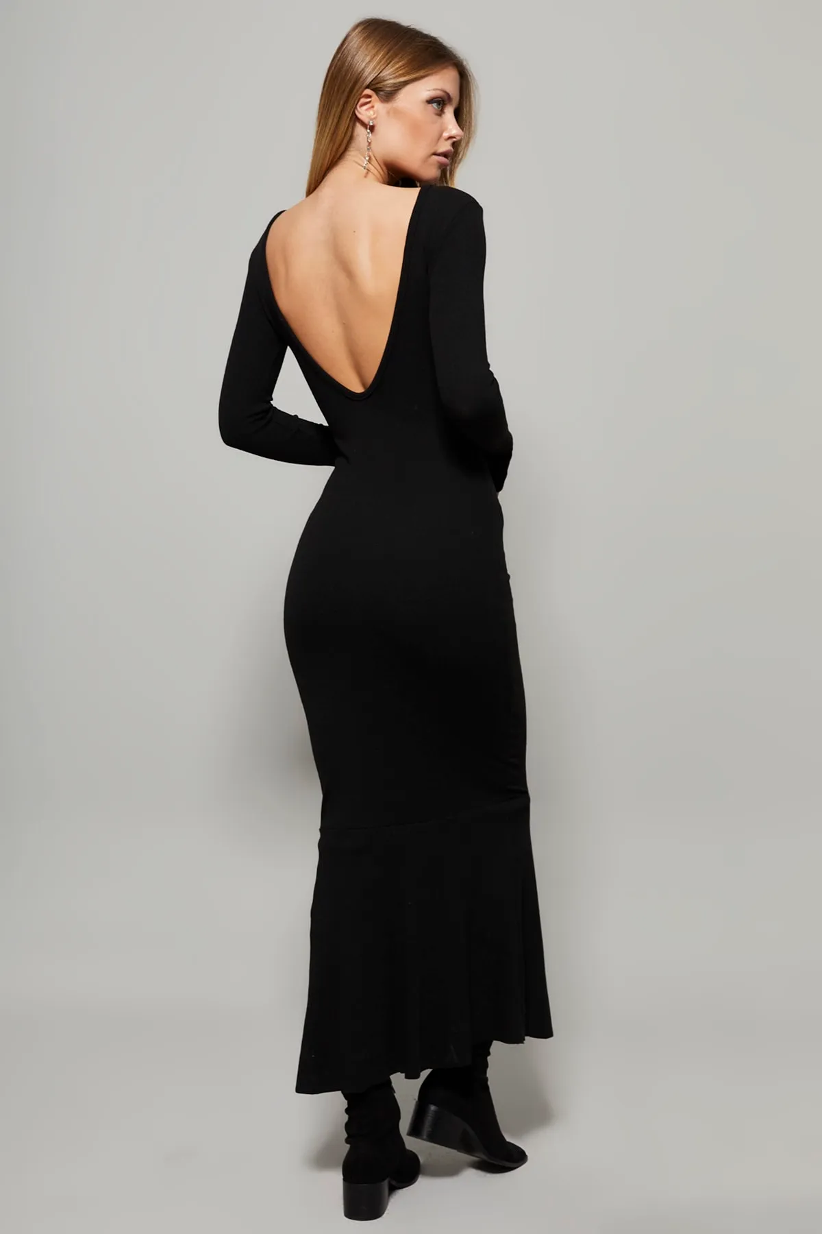 Cool & Sexy  Schwarzes Maxikleid mit U-Ausschnitt für Damen EY1129