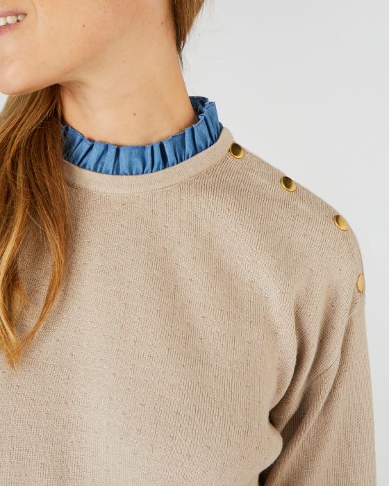Pull jacquard chaud col volanté Thermolactyl