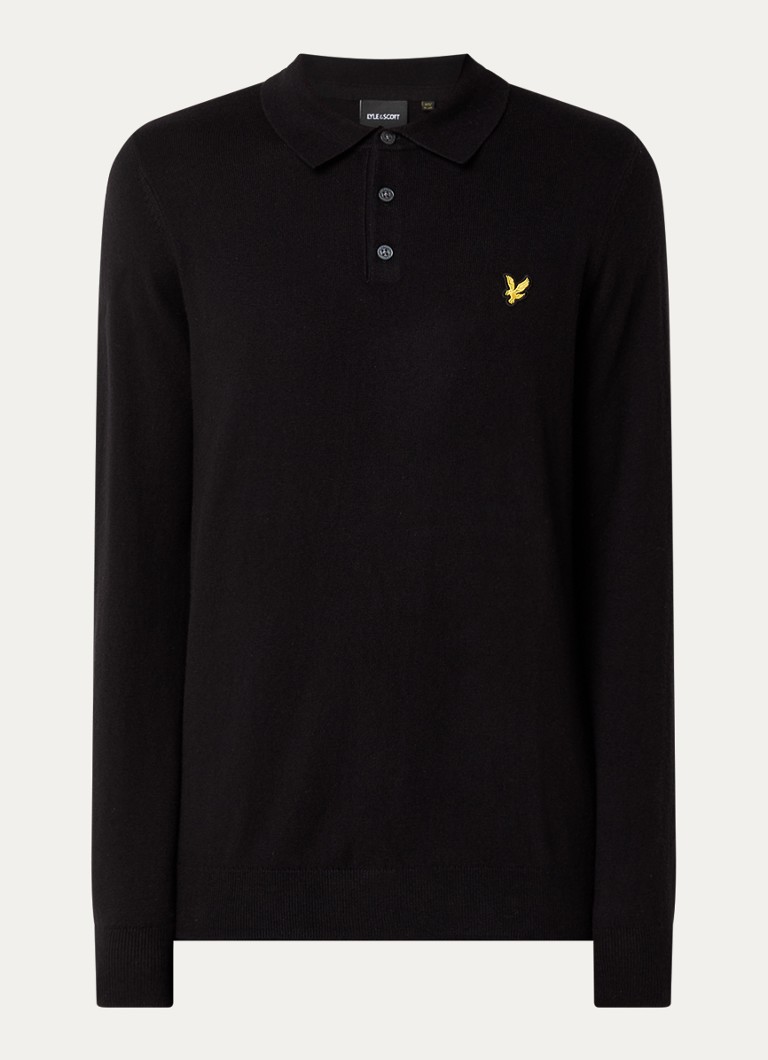 Lyle & Scott Fino pletena polo majica regularnog kroja od mješavine merino vune s logotipom