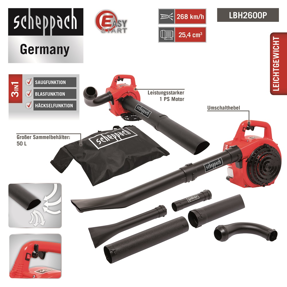 Scheppach 4 in 1 Benzin-Laubsauger LBH2600P