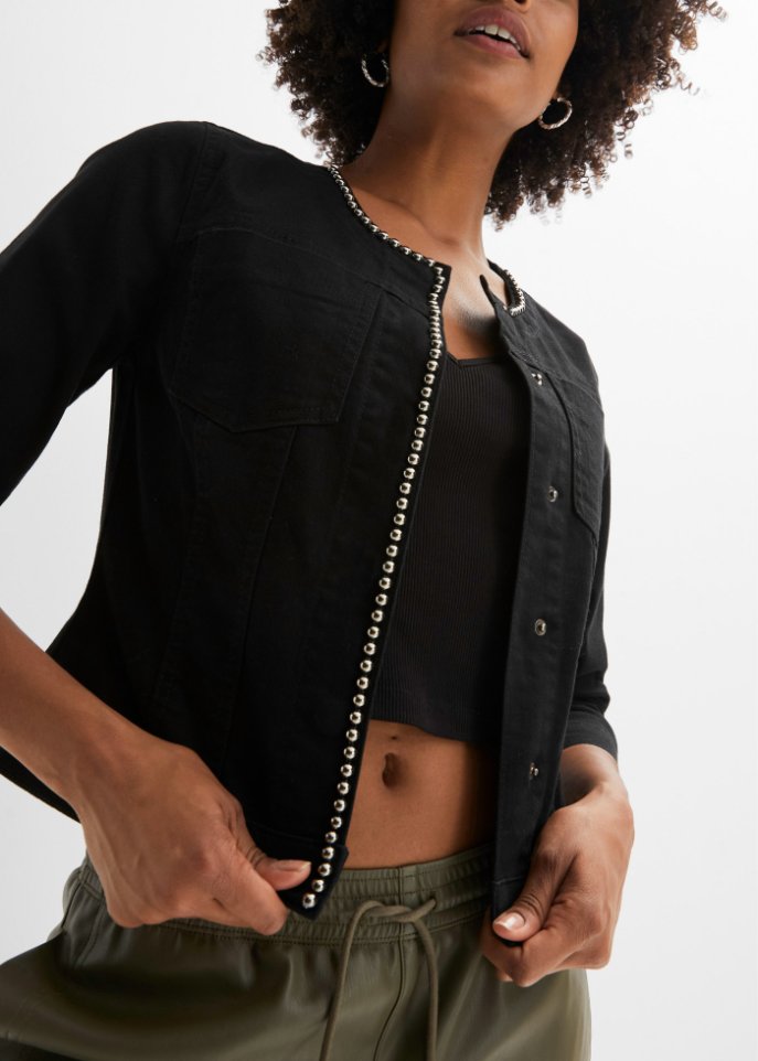 Jeanstwill-Jacke mit Nieten