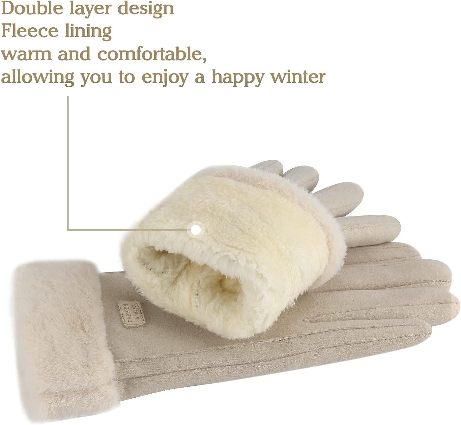 Alster Herz Fleecehandschuhe Warme Damen Handschuhe, winddicht, Fleece, elegant, A0503 mit Kunstfell, hält warm