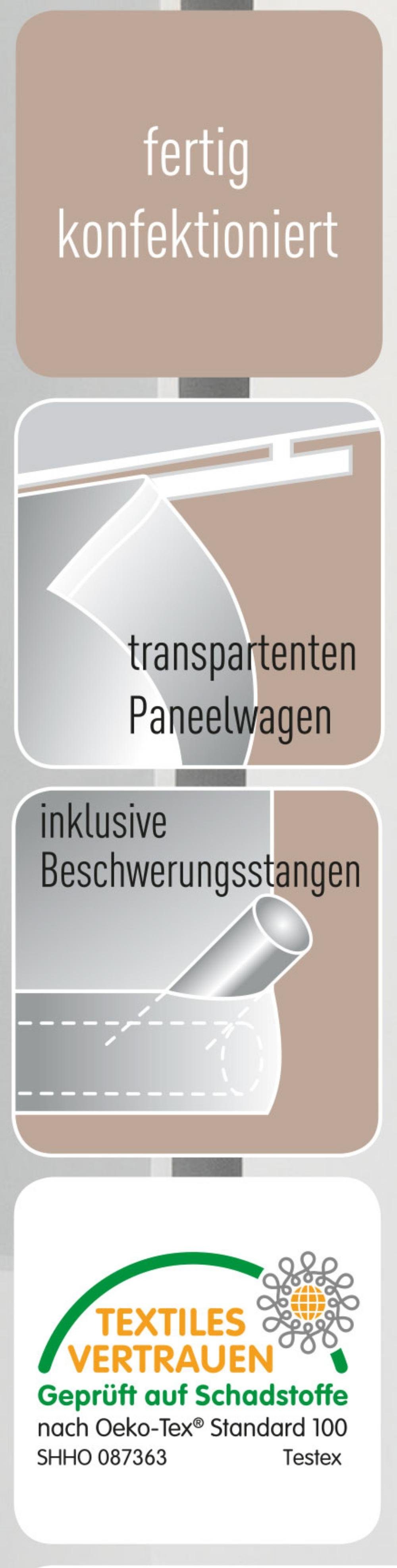 Schiebegardine, Gardinenbox, Klettband (2 St), blickdicht, Wildseide Optik, Flächenvorhang Lasercut Paneelwagen 165665