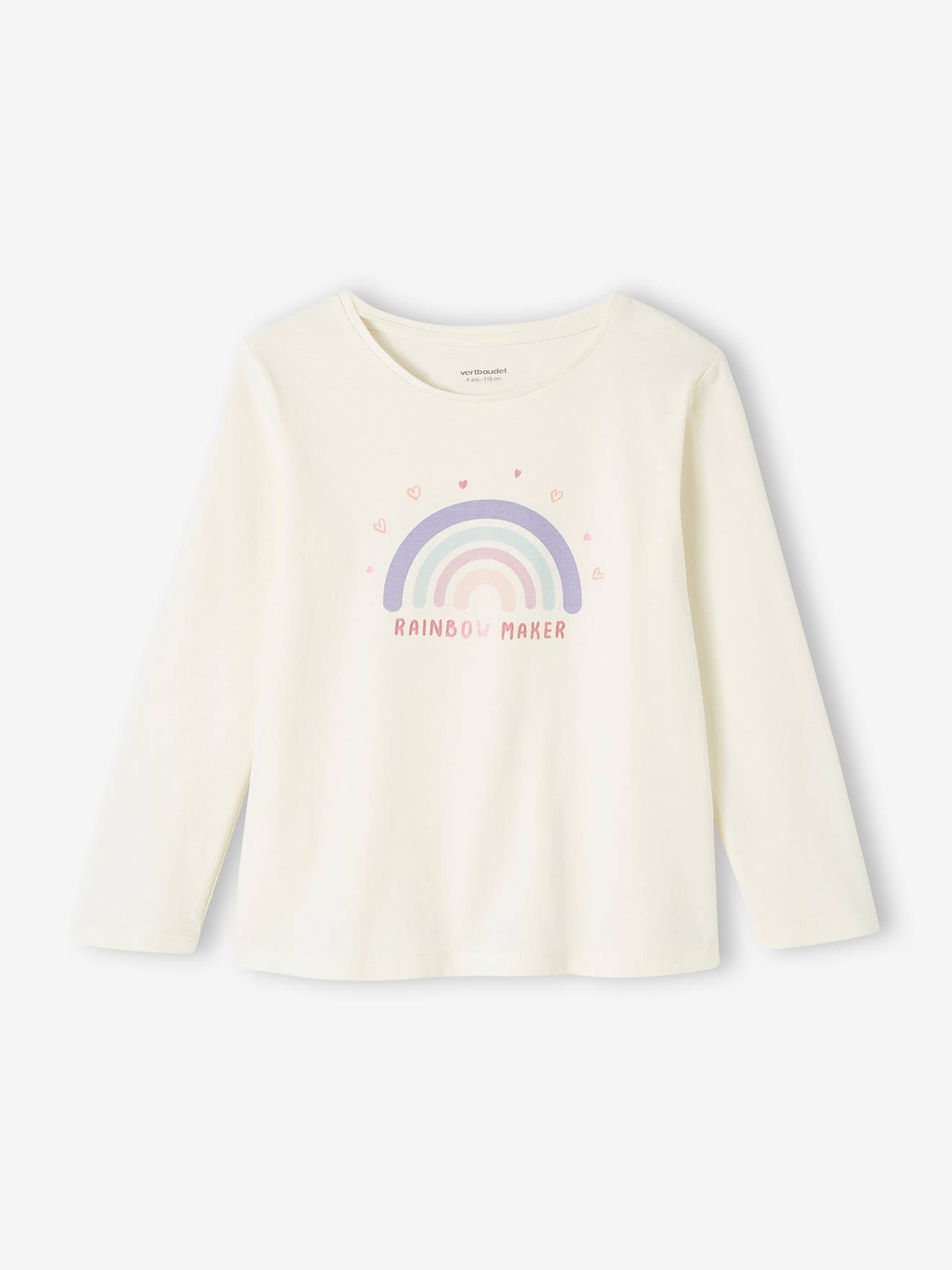 Vertbaudet Mädchen Schlafanzug mit Flanellhose, Regenbogen - rosa