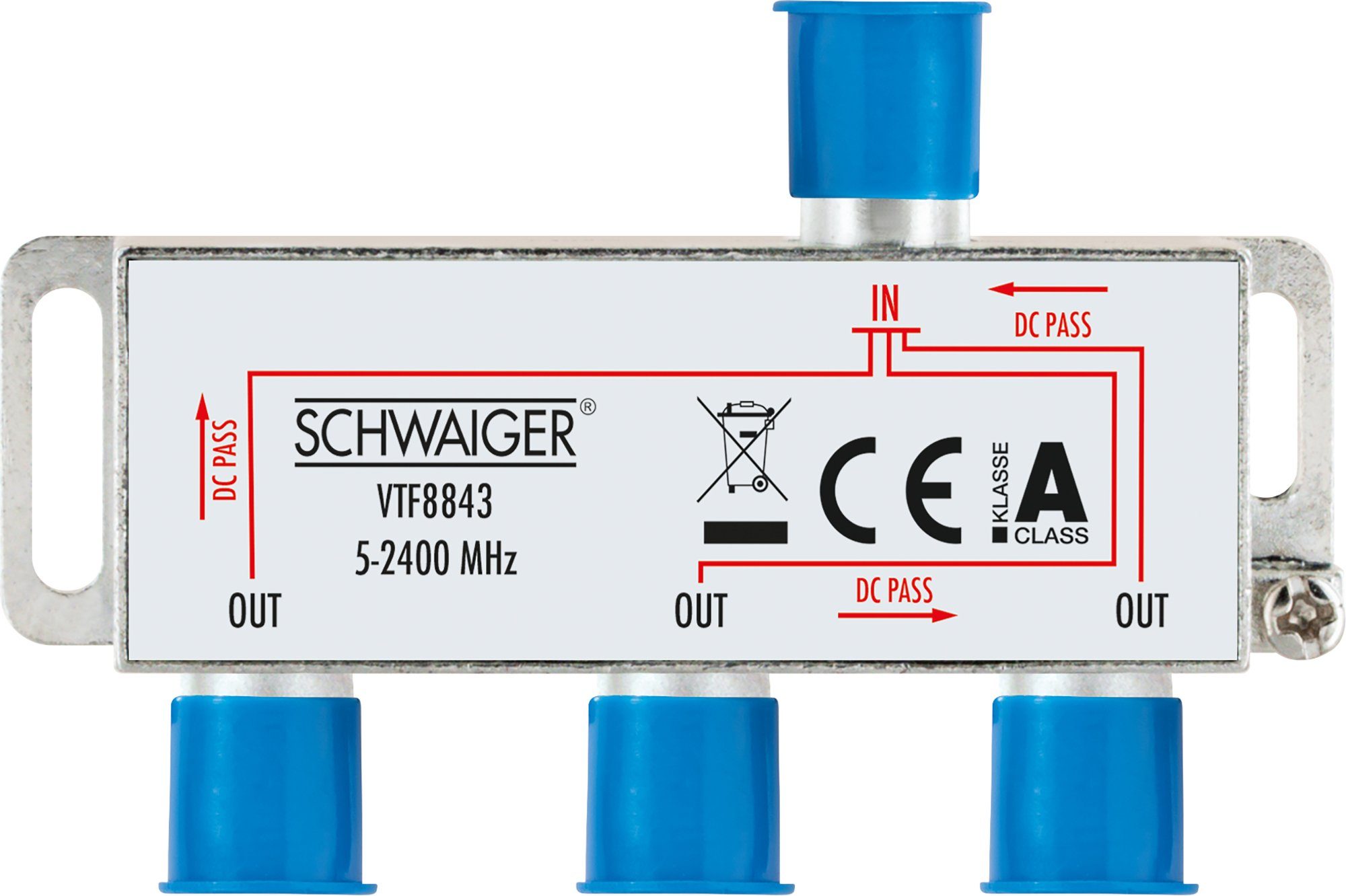 Schwaiger SAT-Verteiler VTF8843 241 (verteilt ein Signal auf drei Teilnehmer), für Kabel-, Antennen- und Satellitenanlagen