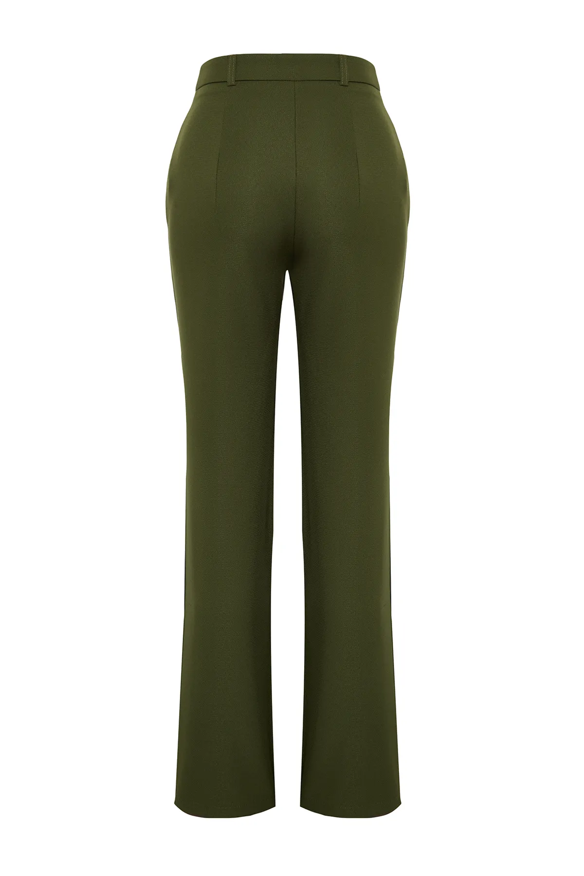 Trendyol Collection  Khakifarbene gerade/gerade geschnittene, hoch taillierte, gerippte Webhose mit Nähten TWOSS21PL0093