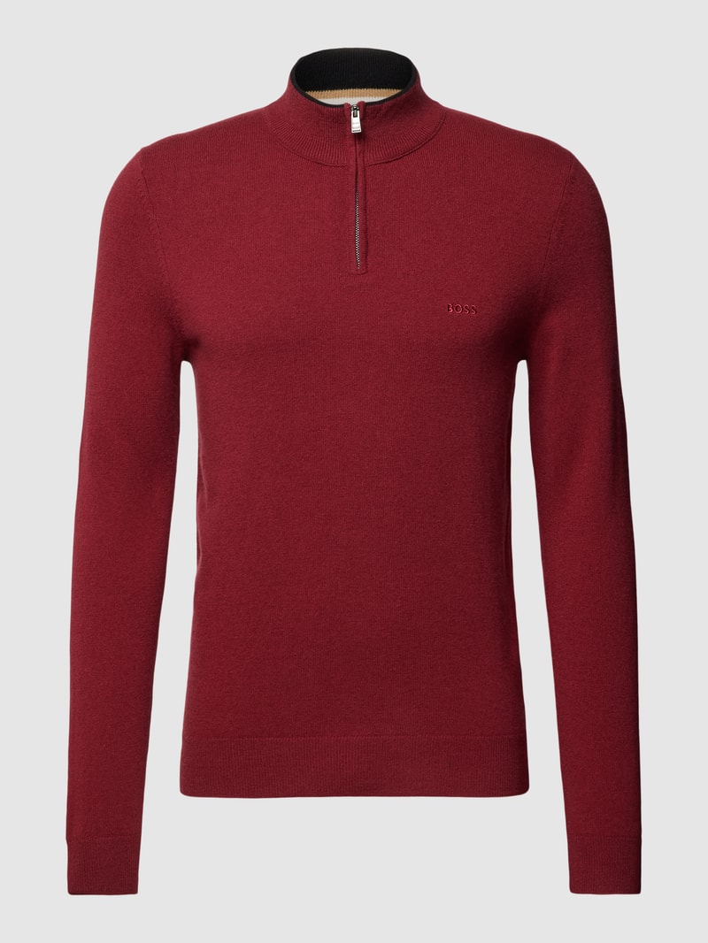 Strickpullover mit Troyer-Kragen Modell 'Marlo' in bordeaux rot