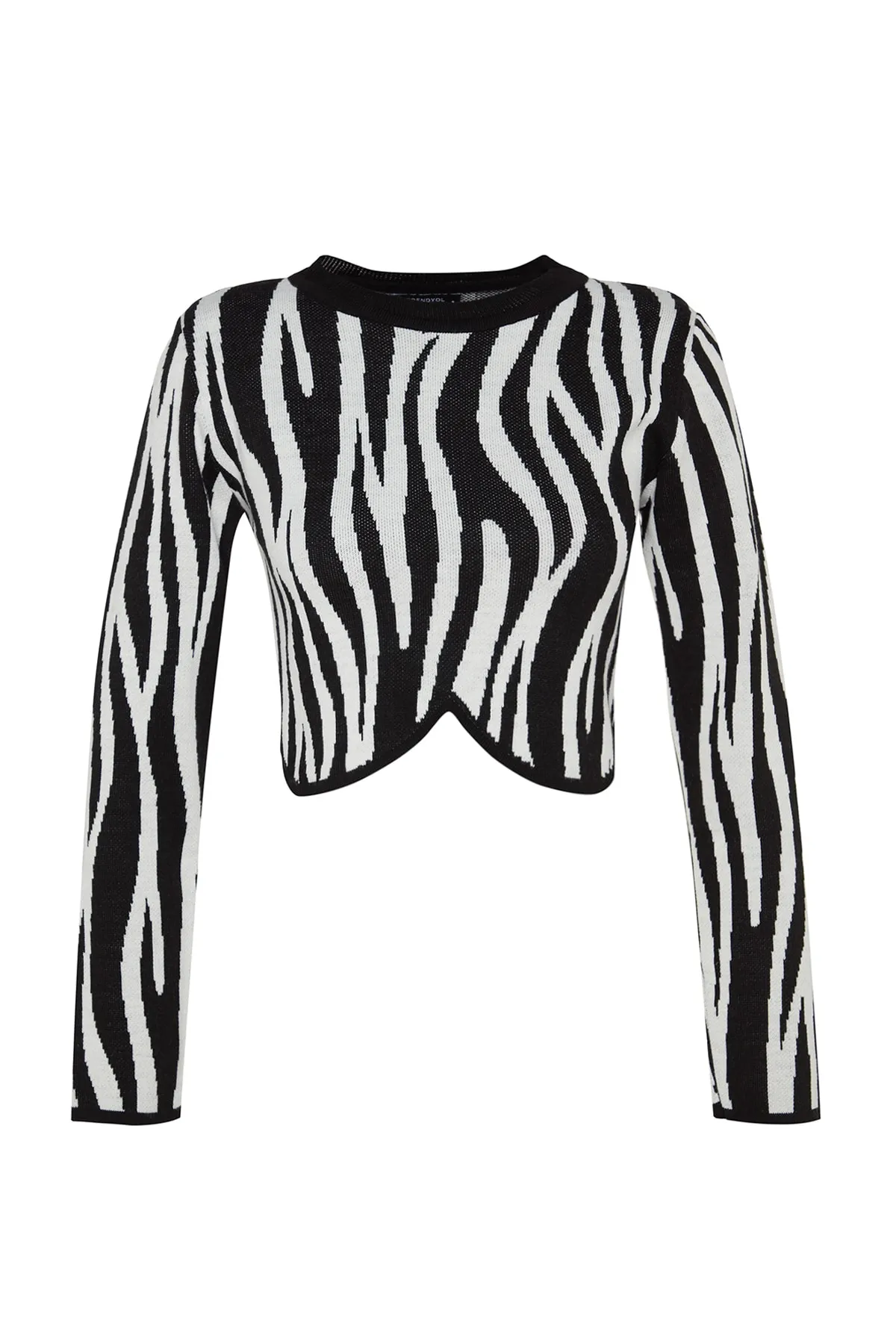 Trendyol Collection  Schwarzer kurzer Strickpullover mit Rundhalsausschnitt und Farbblockdesign TWOAW24KZ00694