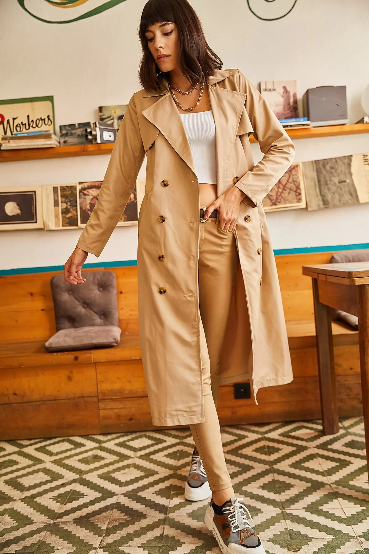 Olalook  Trenchcoat - Beige - Zweireihig