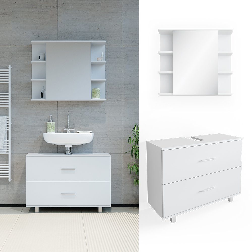 Vicco Badmöbel-Set Badezimmerset ILIAS Weiß Set 5, (2-er Set, 2-St., 2-er Set)
