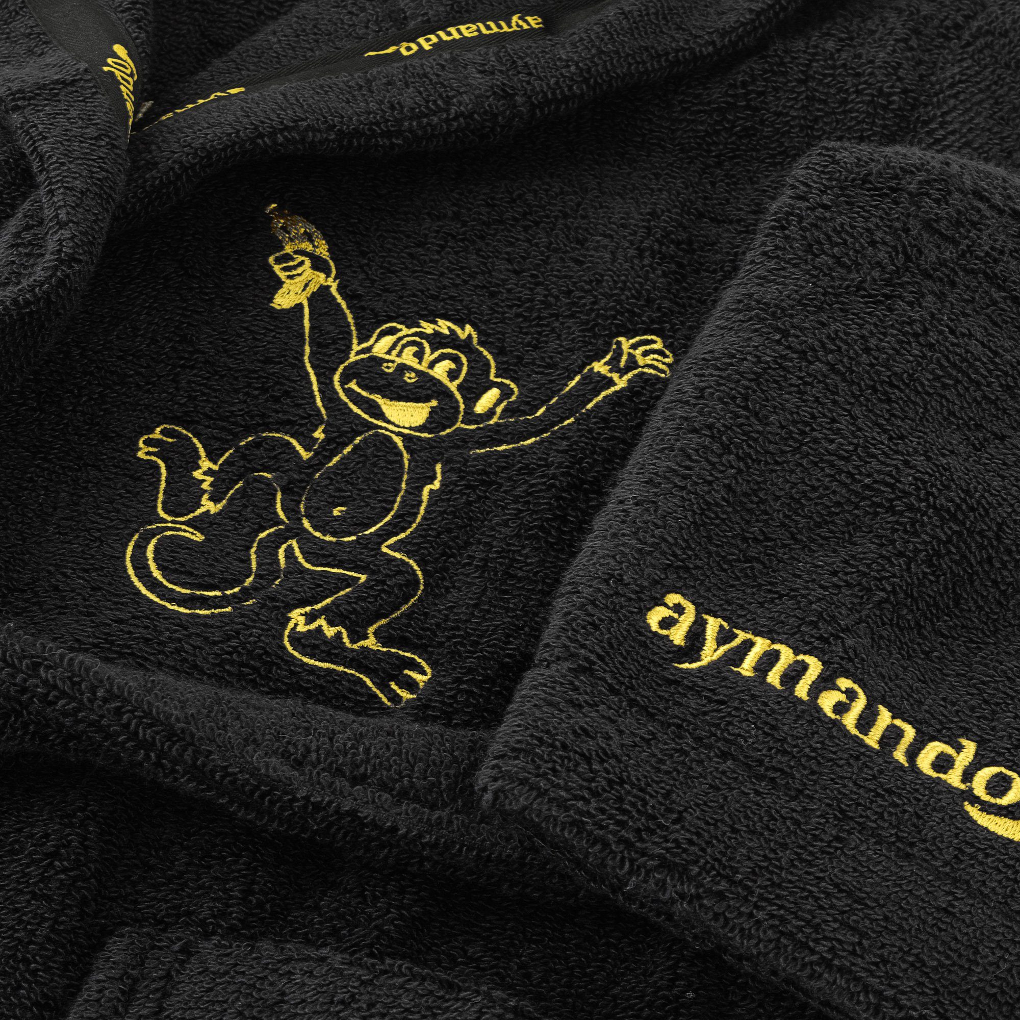 Aymando Kinderbademantel Affe, 117-128, 100% Baumwolle, Kapuze, Gürtel, gold gestickte Tiermotive, Zero Twist Garn, Geschenkverpackung