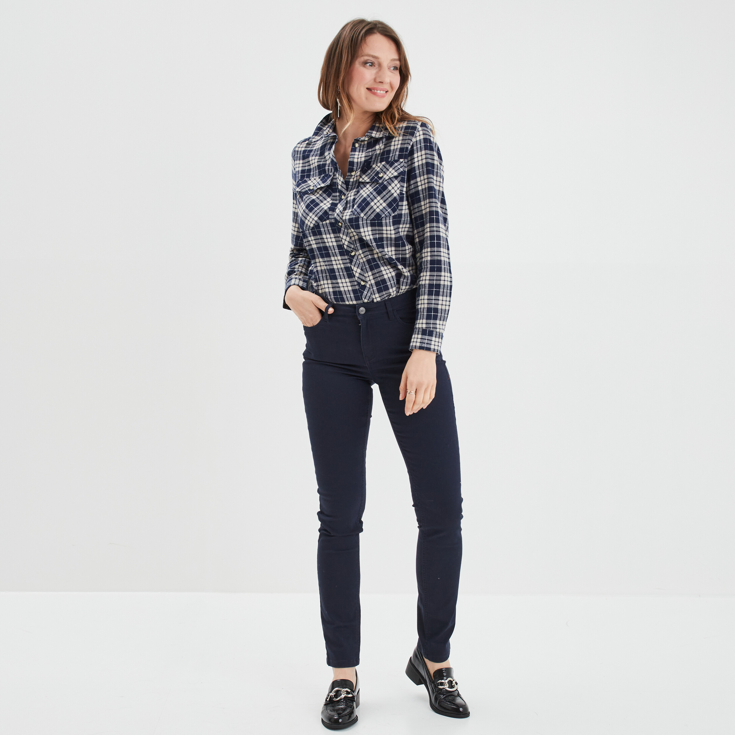 Chemise manches longues avec poches bleu marine femme | La Halle