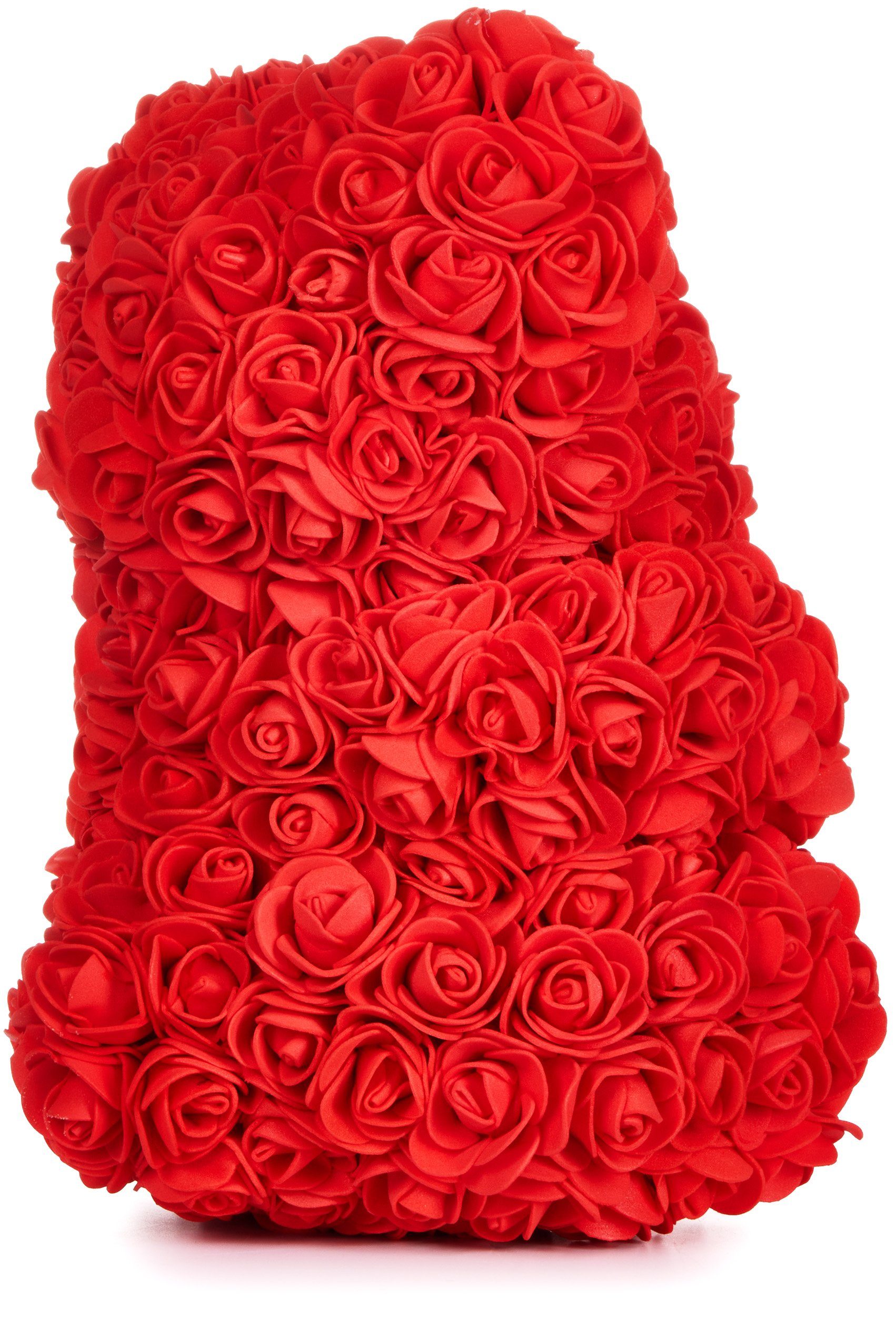 Kunstblume Rosenbär in Geschenkbox mit Schleife - Valentinstagsgeschenk Kunstblumenfigur, BRUBAKER, Höhe 25 cm, Rosen Bär, Blumen Teddy Geschenk Valentinstag, Rosen Teddybär