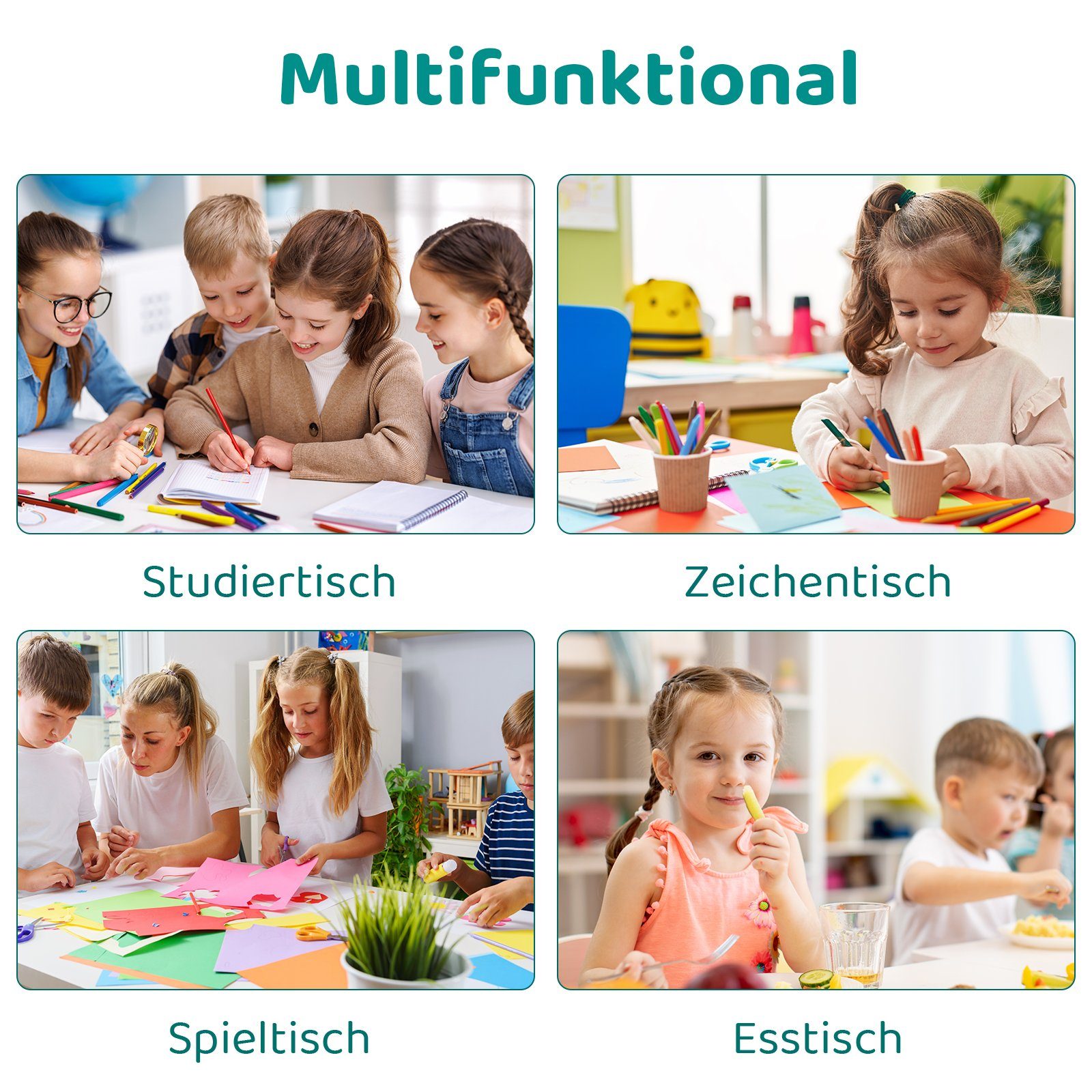 TLGREEN Kindersitzgruppe Kindertisch mit 4 Stühlen, Kindermöbel, Quadratischen Tisch Höhenverstellbar Plastik