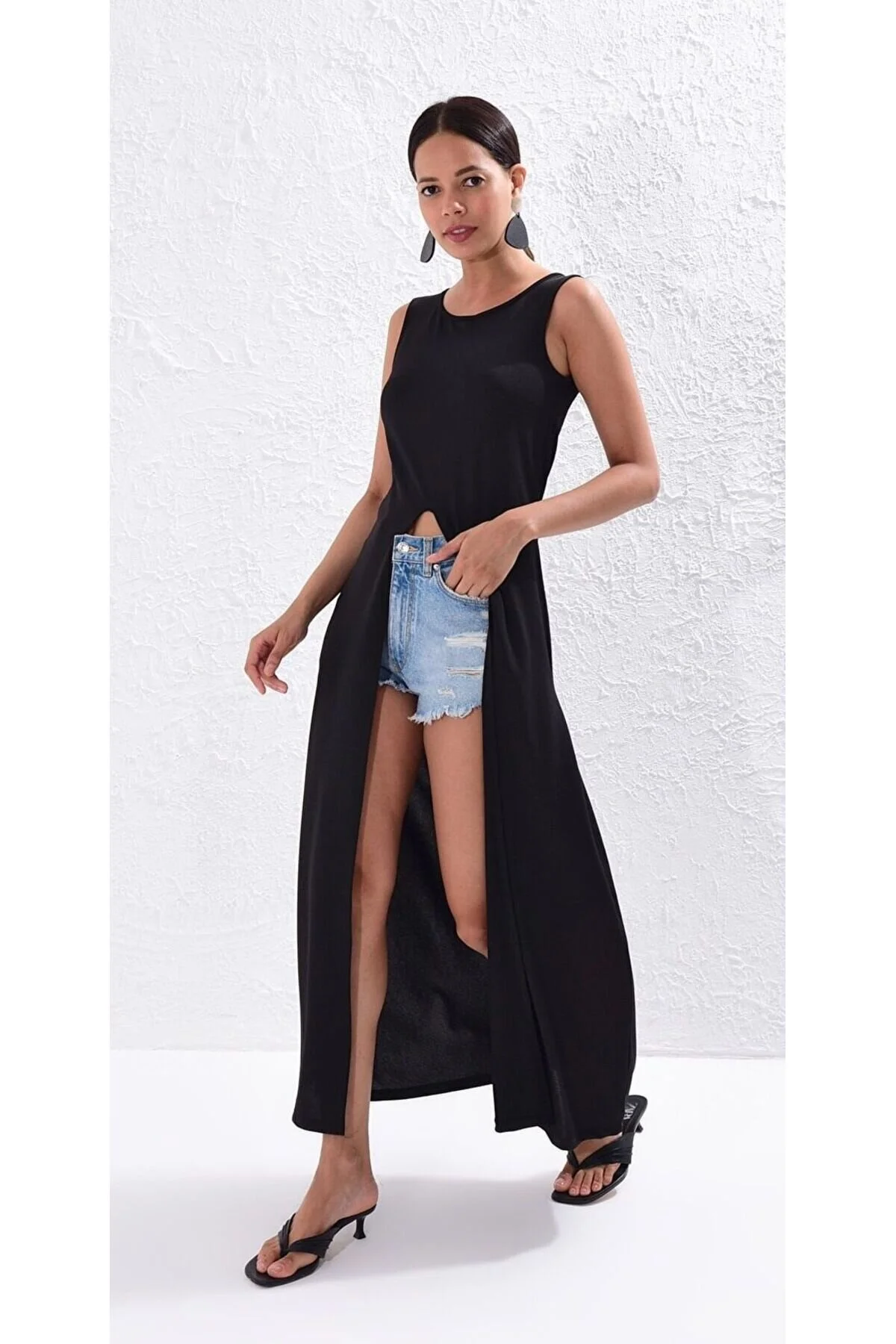 Cool & Sexy  Schwarzes langes Tunikakleid für Damen Yİ1823