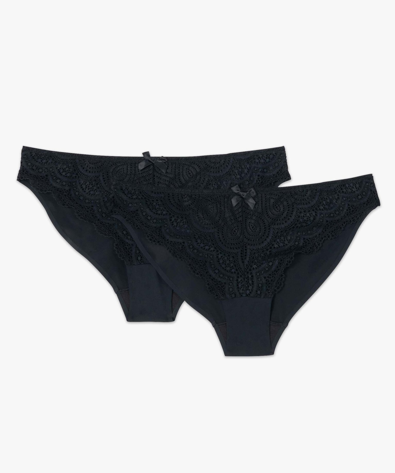 Culotte femme en microfibre et dentelle (lot de 2) noir | GEMO