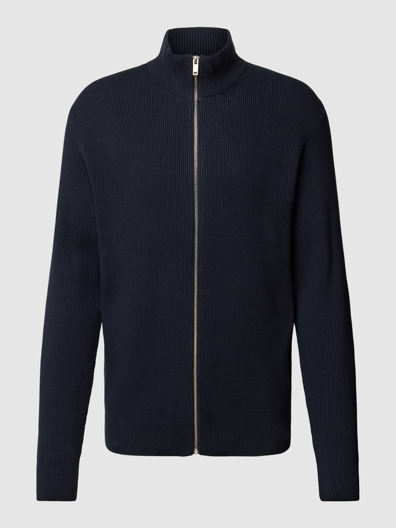Strickjacke mit Stehkragen und Reißverschluss in marineblau