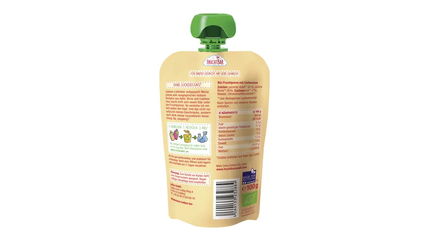FRUCHTBAR Bio-Fruchtpüree Apfel, Birne, Cashew 100 g