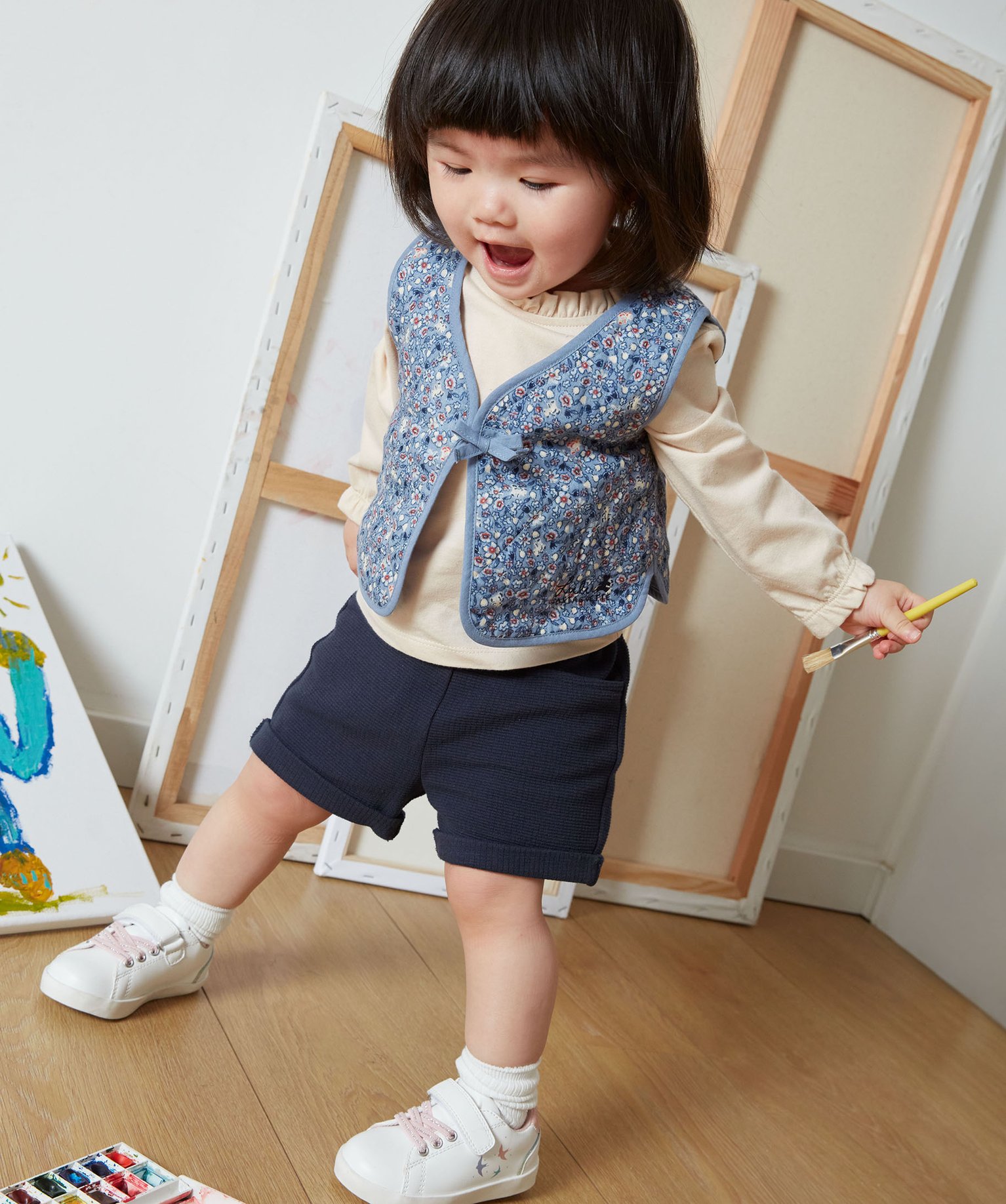 Ensemble bébé fille 3 pièces : tee-shirt + gilet + short ... marine | GEMO