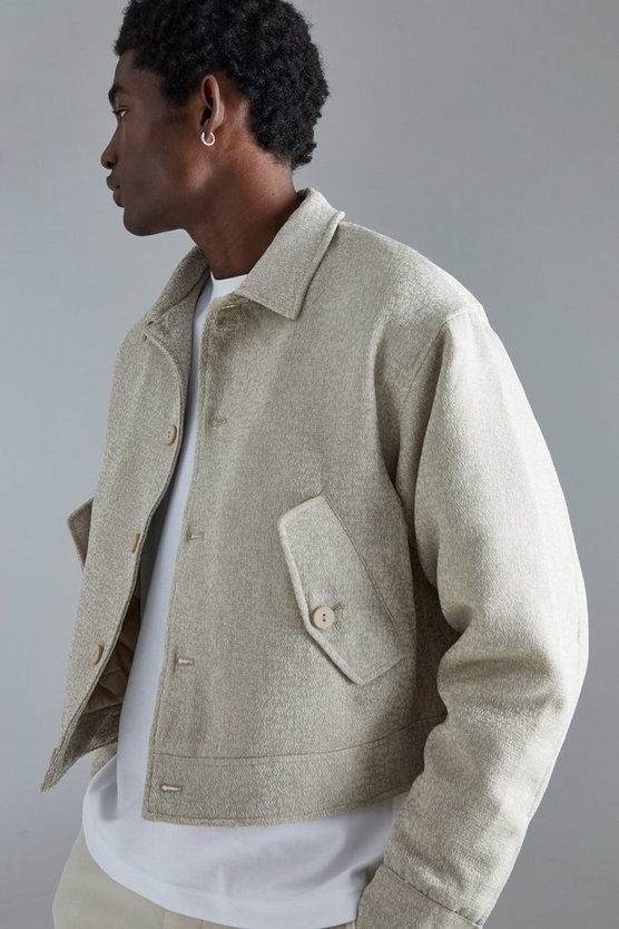 Kastige strukturierte Jacquard Harrington-Jacke