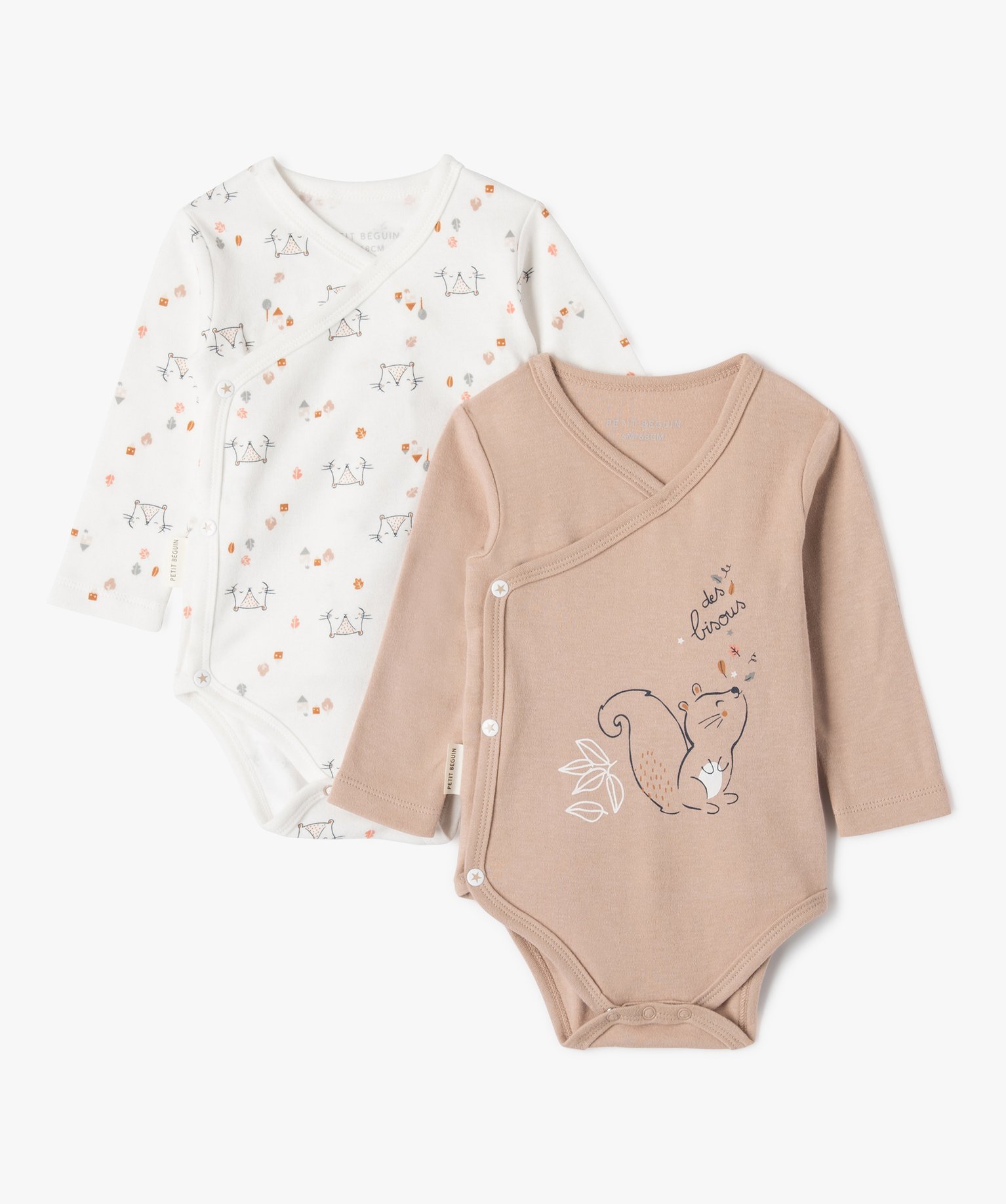 Bodies croisés à manches longues bébé - Petit Béguin marron clair | GEMO