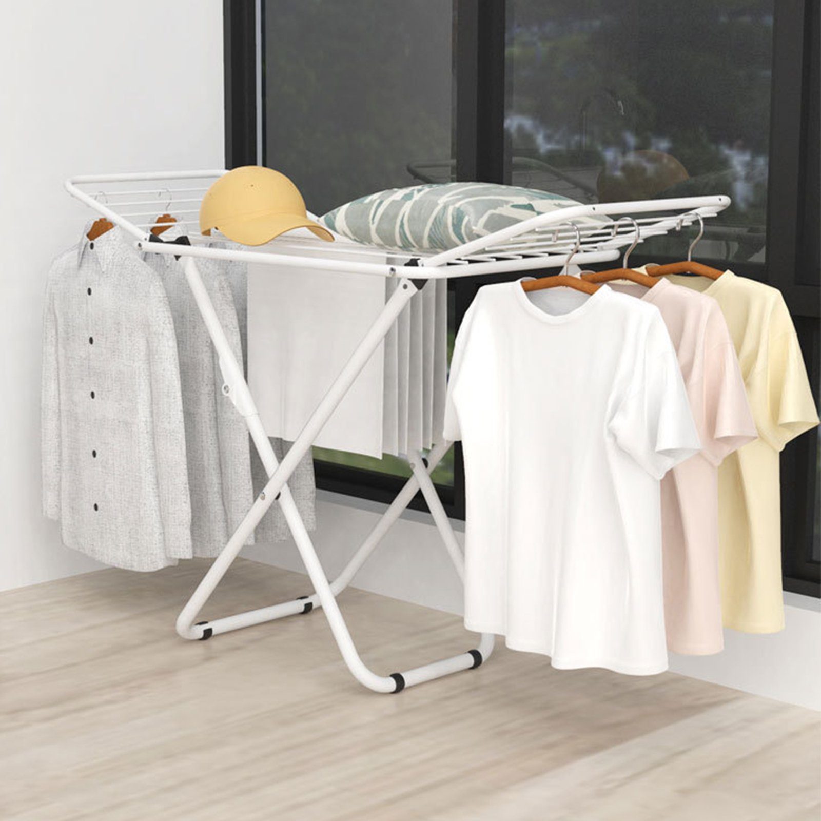TWSOUL Wäscheständer X-förmiger Boden-Wäscheständer,., Faltbares Design, Weiß