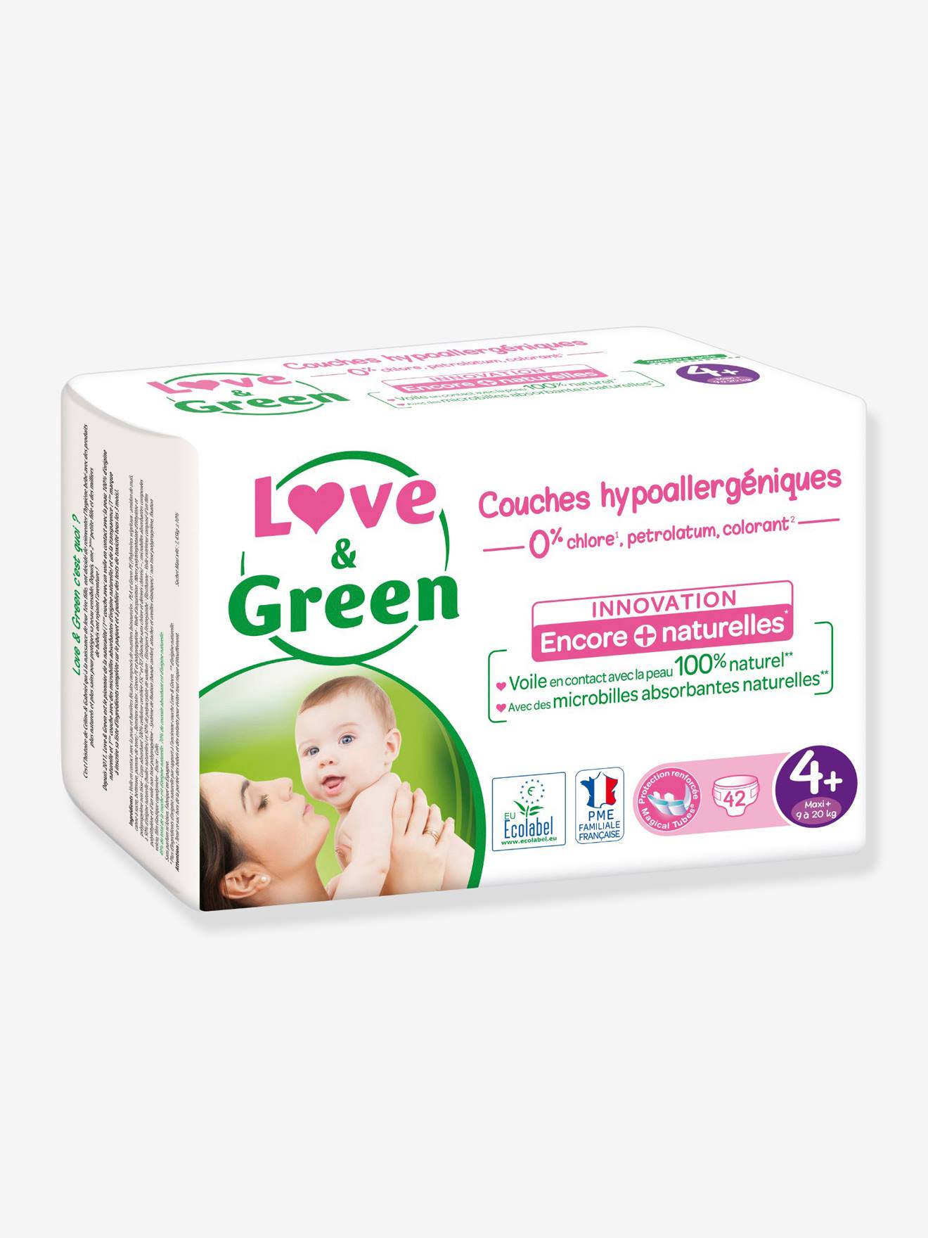 Couches hypoallergéniques T4+ x 42 LOVE & GREEN blanc