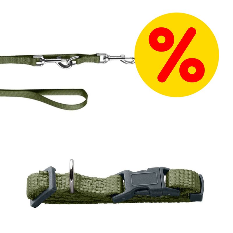 Sparset HUNTER Halsband + Führleine London, olivgrün | bitiba %