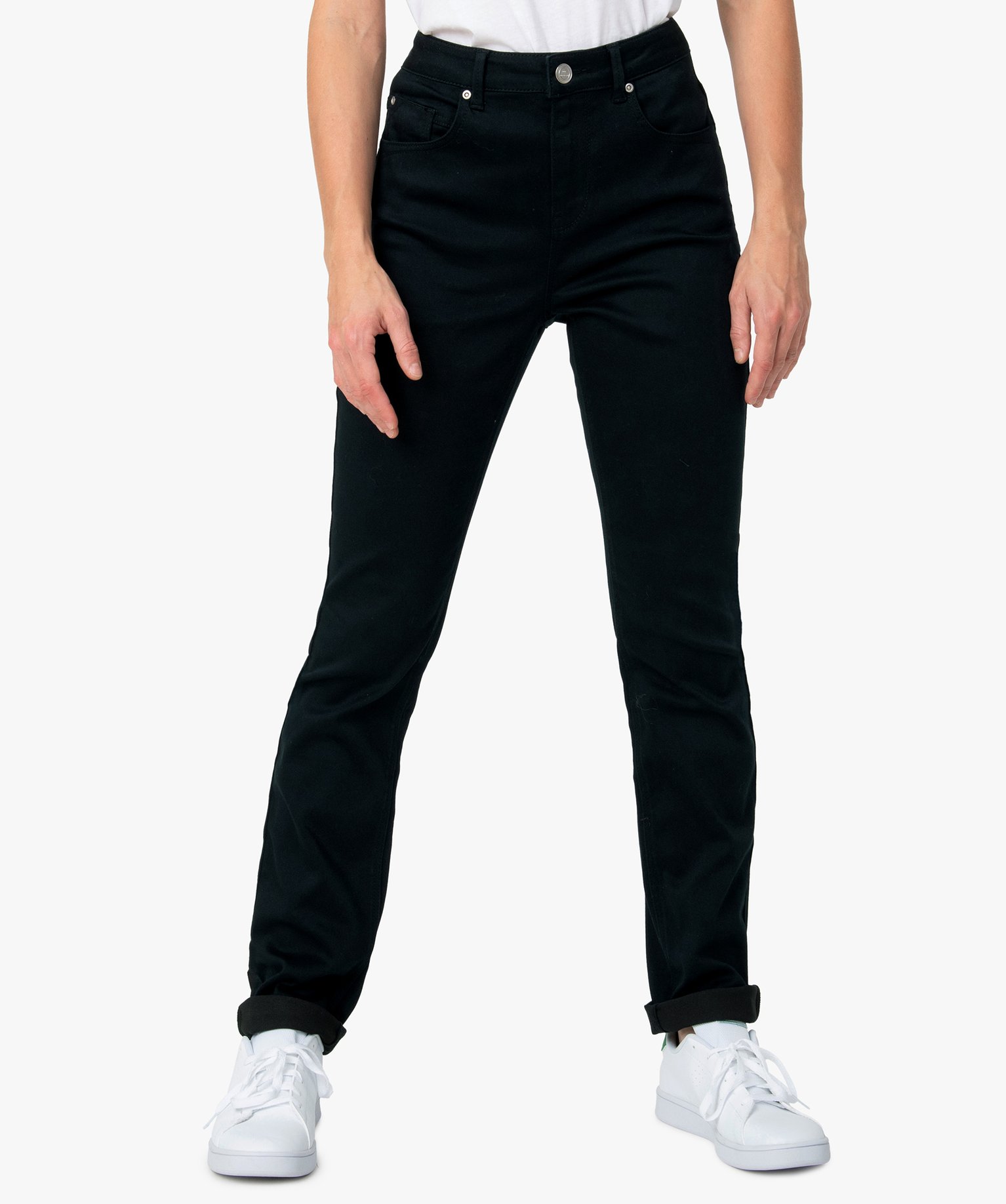 Pantalon femme coupe Regular en stretch noir | GEMO