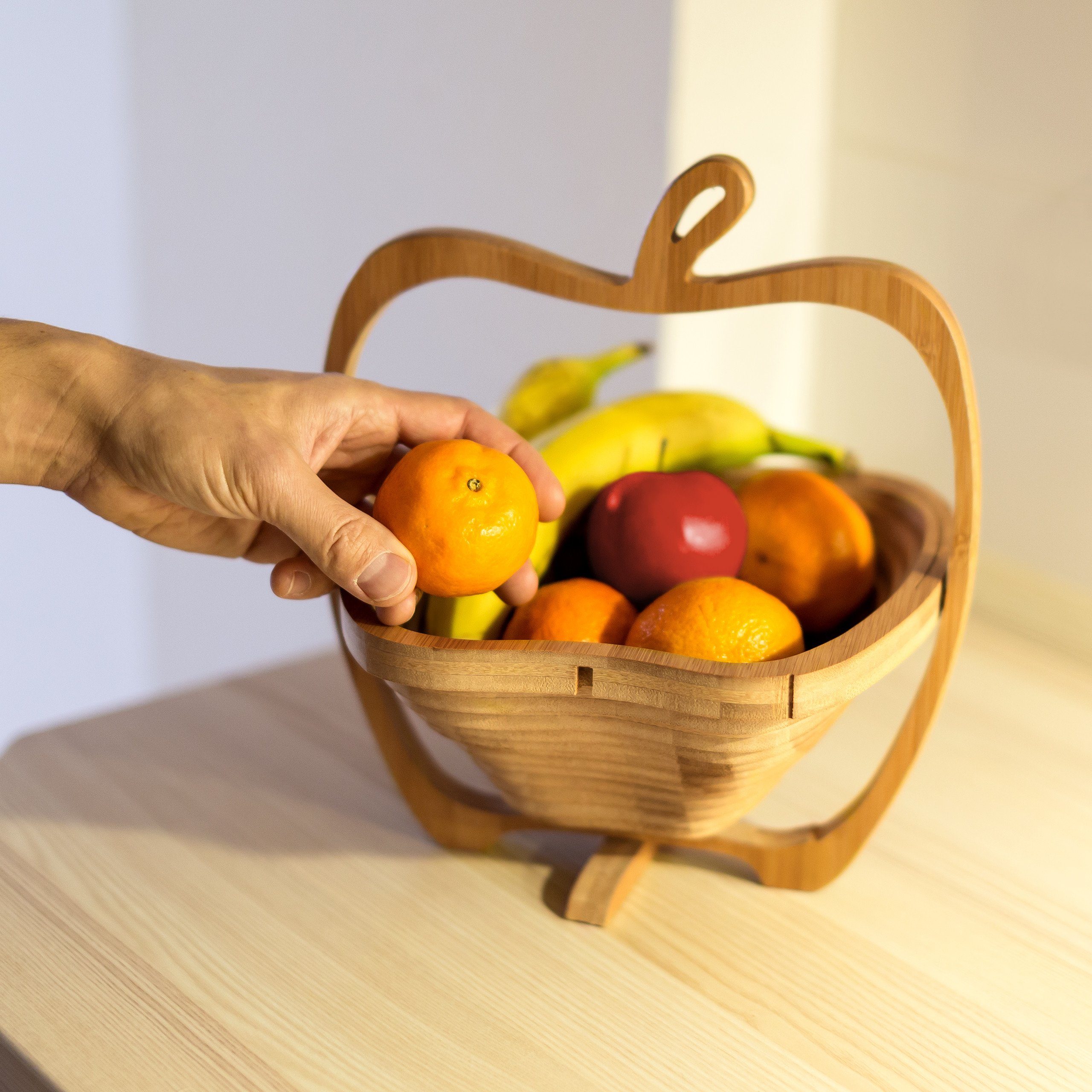 relaxdays Obstschale Faltkorb Apfel aus Bambus, Bambus