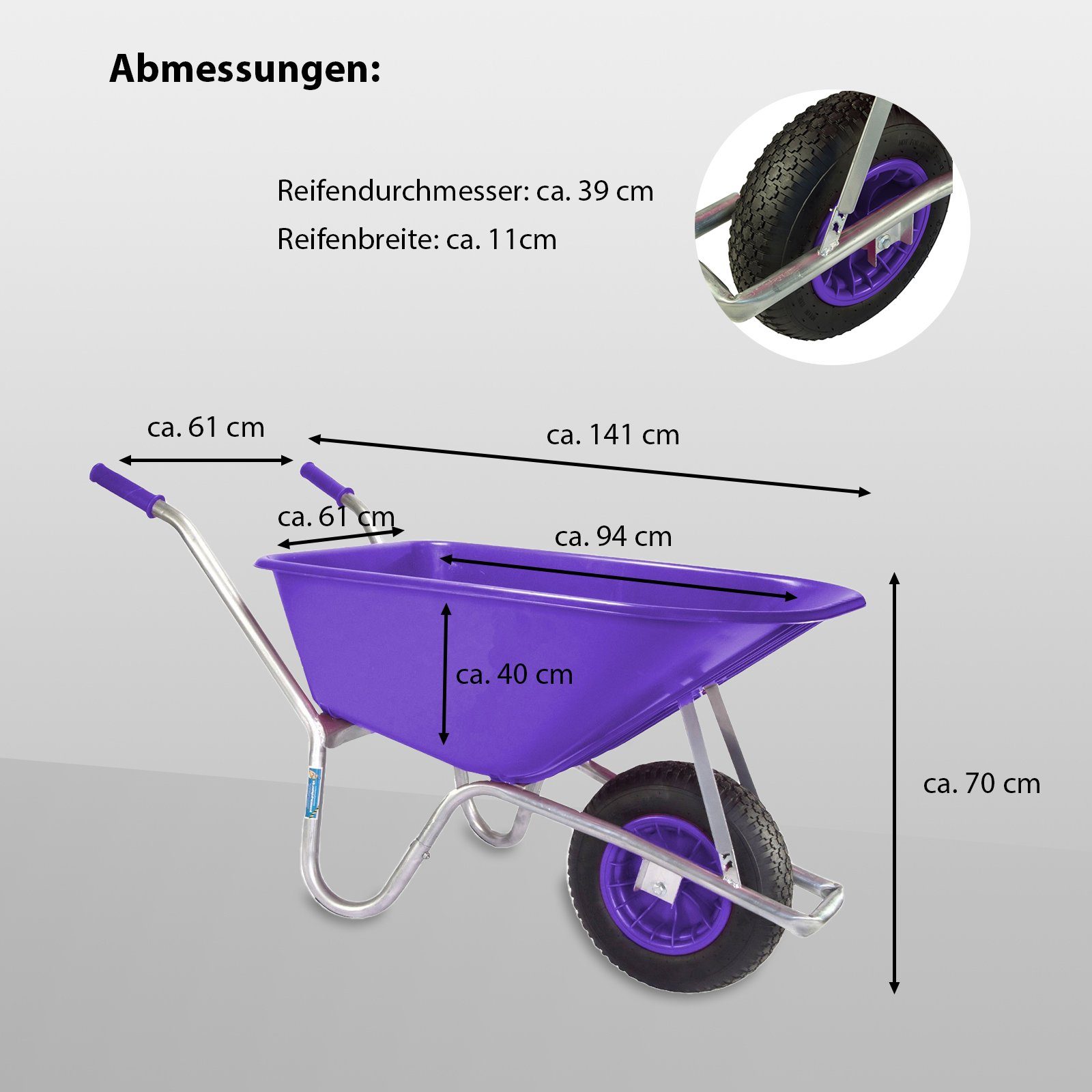 TRUTZHOLM Schubkarre Schubkarre 100 L 250 kg violett Gartenschubkarre Schiebkarre PP Mulde