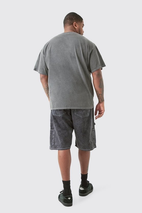 Plus Oversize T-Shirt mit Acid-Waschung und Acdc-Print