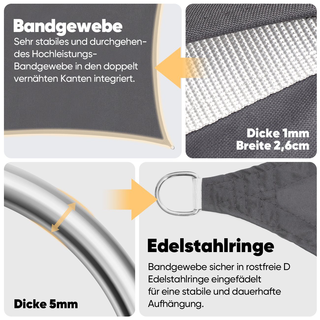 Sekey Sonnensegel Sonnensegel Wasserdicht PES Sonnenschutzsegel mit Seilen