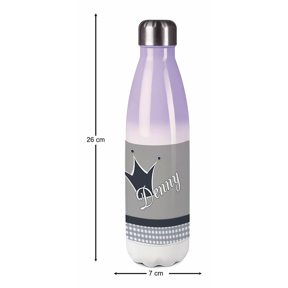 Edelstahl Kinder Thermoflasche / Trinkflasche bunt Krone Farbe grau Spülmaschinenfest, Auslaufsicher, Bruchfest, Doppelwandig, Für Heißgetränke geeignet, Mit Deckel, Isoliert